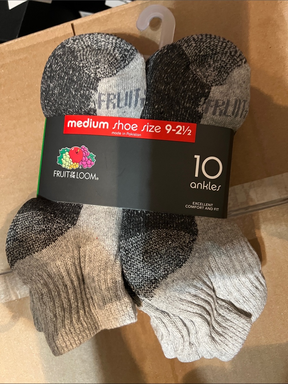 Fruit of the Loom Gray and Black Kids Ankle Socks - 10 Pack